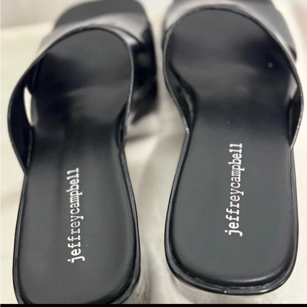 Jeffrey Campbell bubblegumBlack Patent Platform Mule Sandals Block Heel Size 8